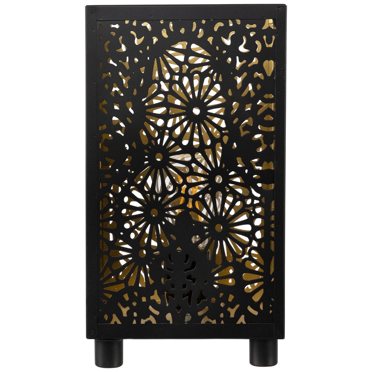 Northlight Floral Laser-Cut Iron Table Lamp - 11" - Black and Gold